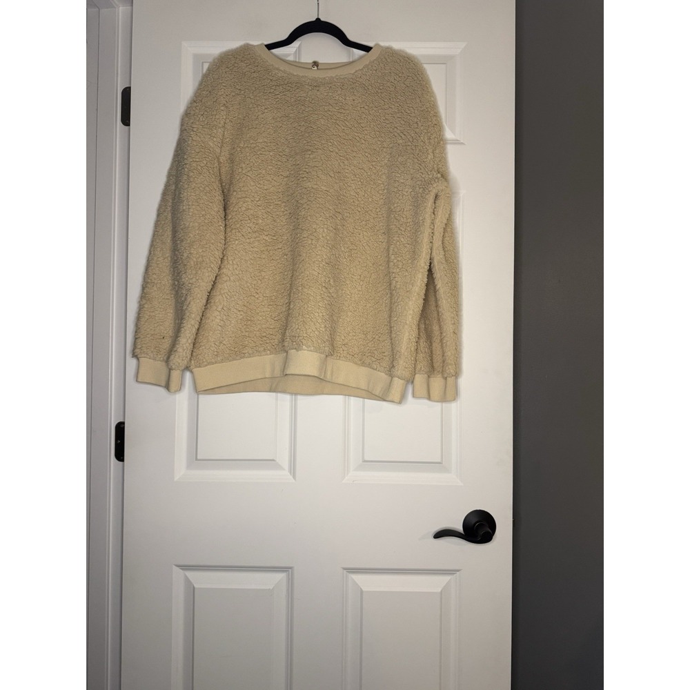 Easel Cozy Crewneck Sweatshirt Teddy Fleece Large Beige Nwt